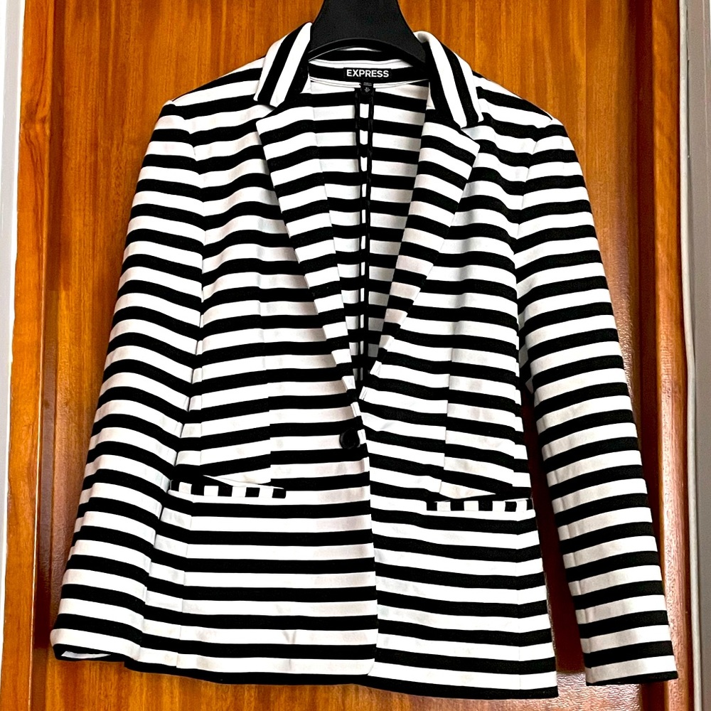 Express Casual Black and White Striped Blazer XS